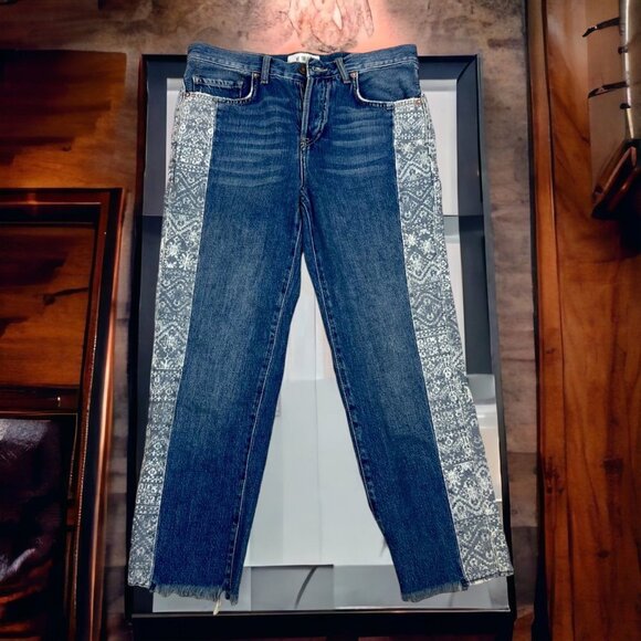 We the Free Aztec Side Panel Cropped Boyfriend Jeans Raw Hem  26 Waist  - N268 - Picture 7 of 8